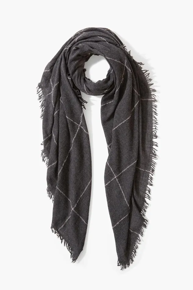 100 Cashmere Scarf Charcoal Windowpane Women Chan Luu Scarves