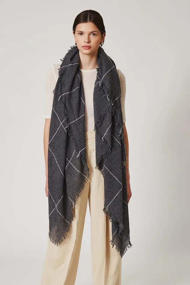 100 Cashmere Scarf Charcoal Windowpane Women Chan Luu Scarves