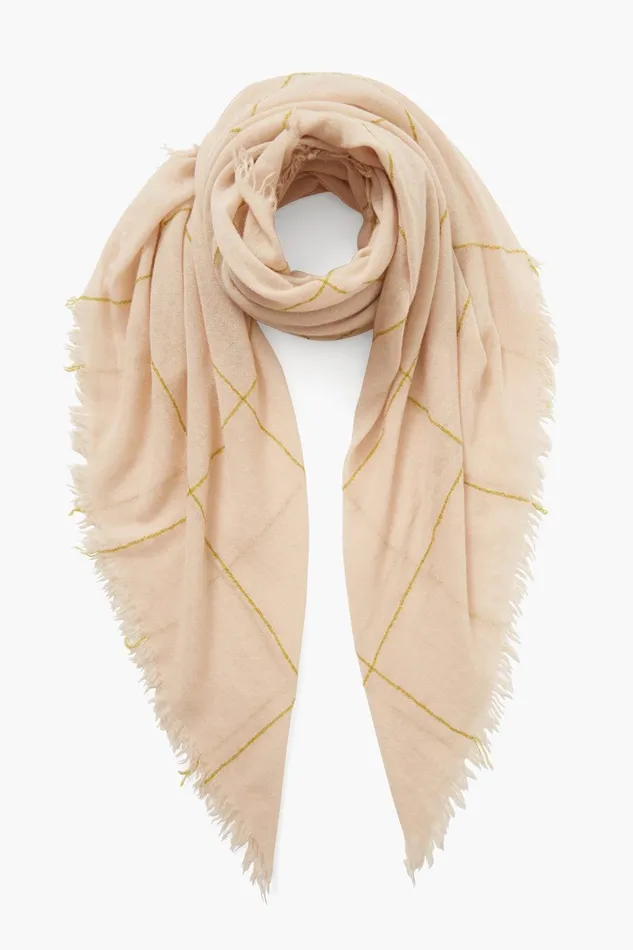 100 Cashmere Scarf Golden Olive Windowpane Women Chan Luu Scarves