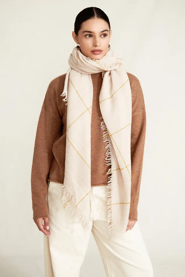 100 Cashmere Scarf Golden Olive Windowpane Women Chan Luu Scarves