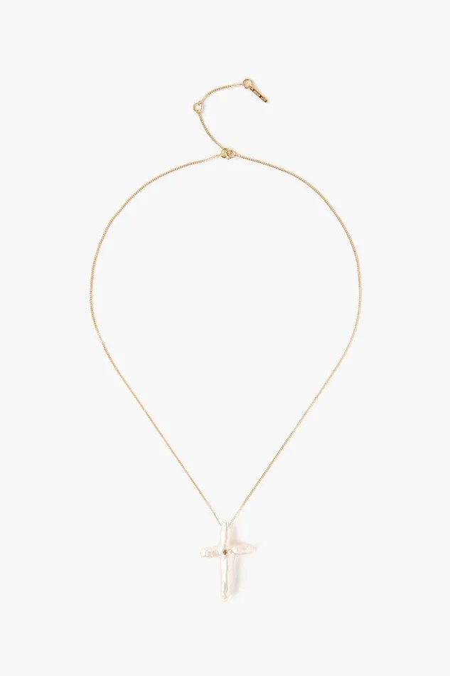 14k White Baroque Pearl Cross And Champagne Diamond Necklace Women Chan Luu Necklaces