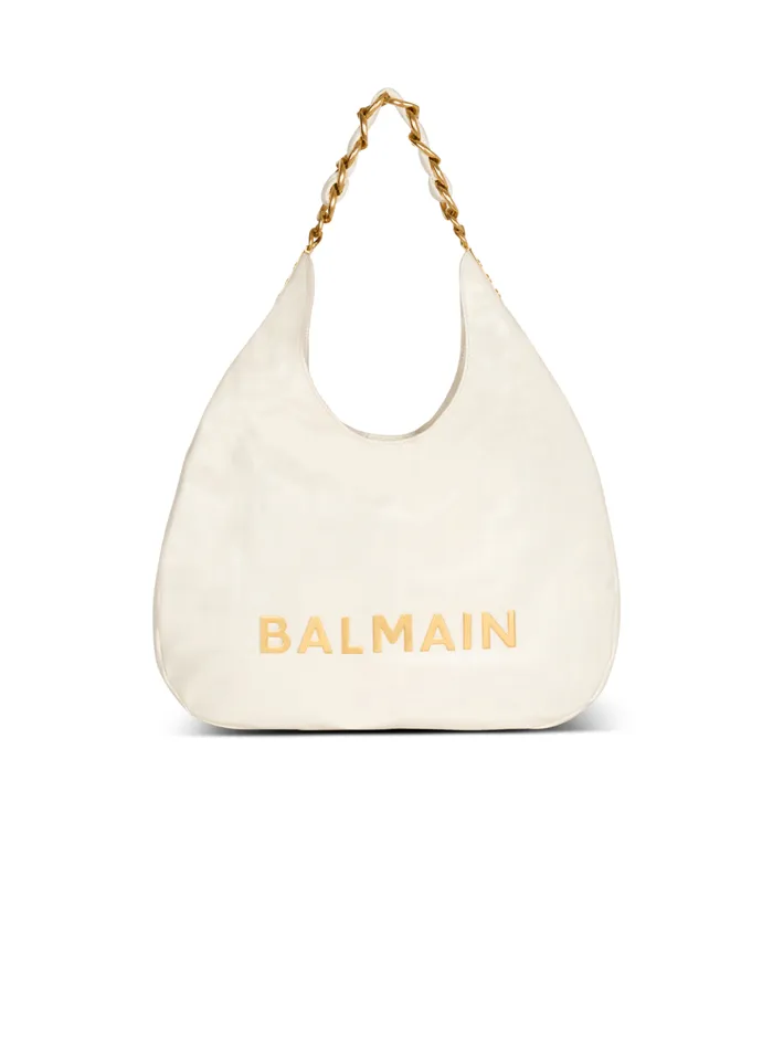 1945 Soft Hobo Bag In Embossed Crinkled Calfskin With A PB Labyrinth Monogram White Women Balmain Shoulder Bags