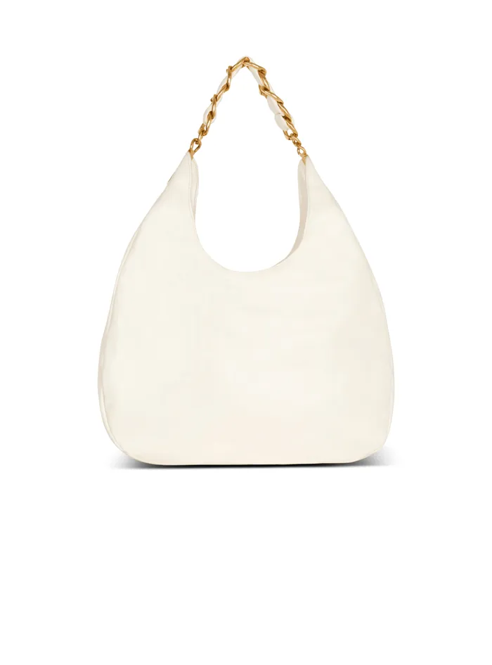 1945 Soft Hobo Bag In Embossed Crinkled Calfskin With A PB Labyrinth Monogram White Women Balmain Shoulder Bags