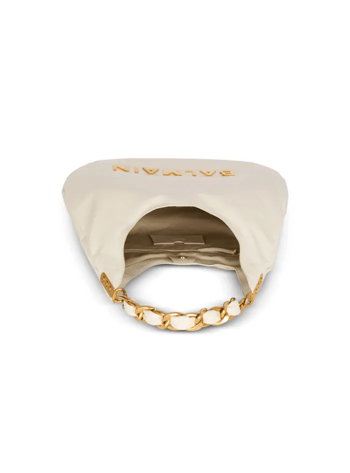 1945 Soft Hobo Bag In Embossed Crinkled Calfskin With A PB Labyrinth Monogram White Women Balmain Shoulder Bags