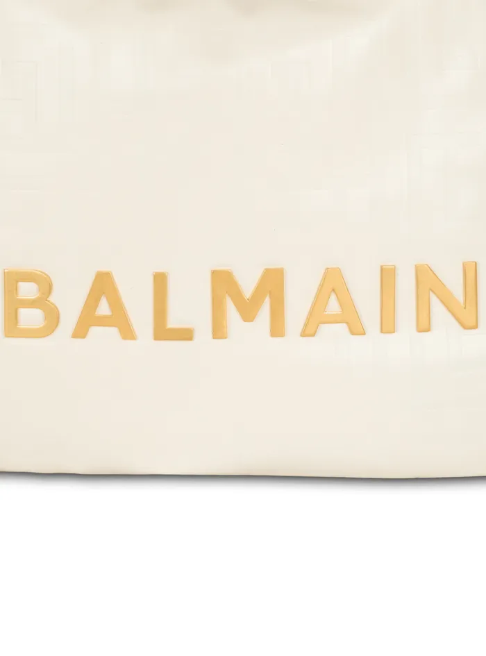 1945 Soft Hobo Bag In Embossed Crinkled Calfskin With A PB Labyrinth Monogram White Women Balmain Shoulder Bags