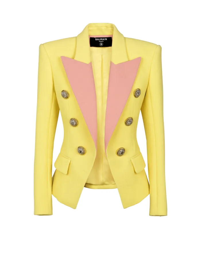6button Double Crepe Twotone Jacket Yellow Women Balmain Jackets And Blazers