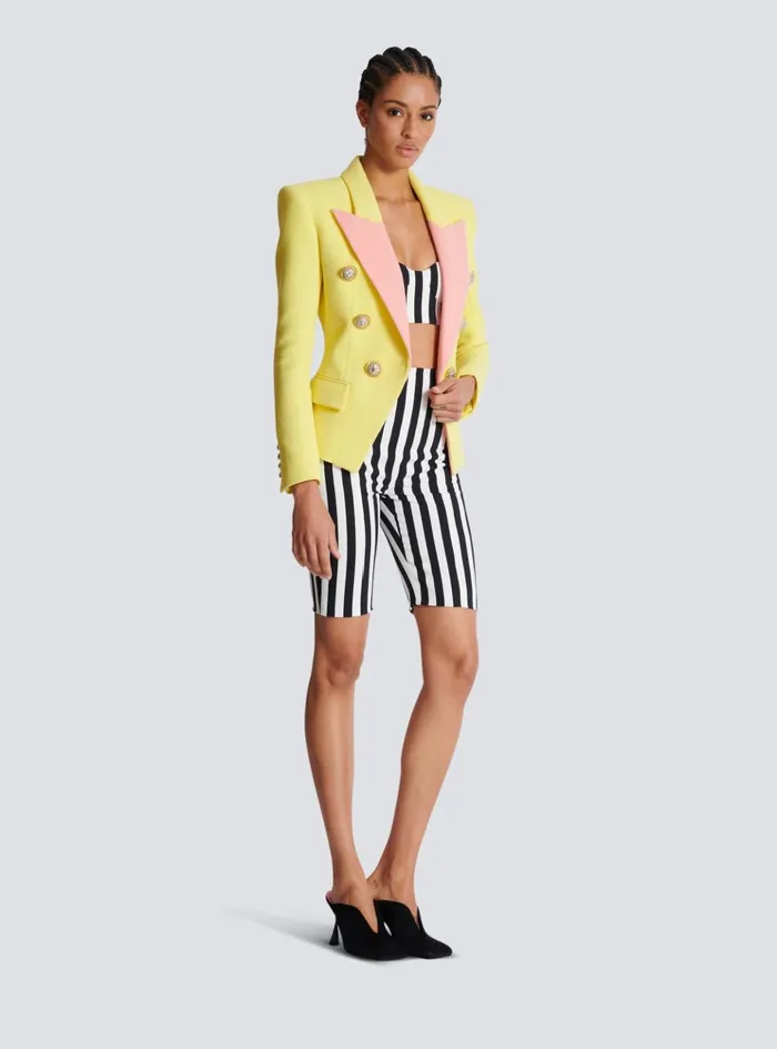 6button Double Crepe Twotone Jacket Yellow Women Balmain Jackets And Blazers
