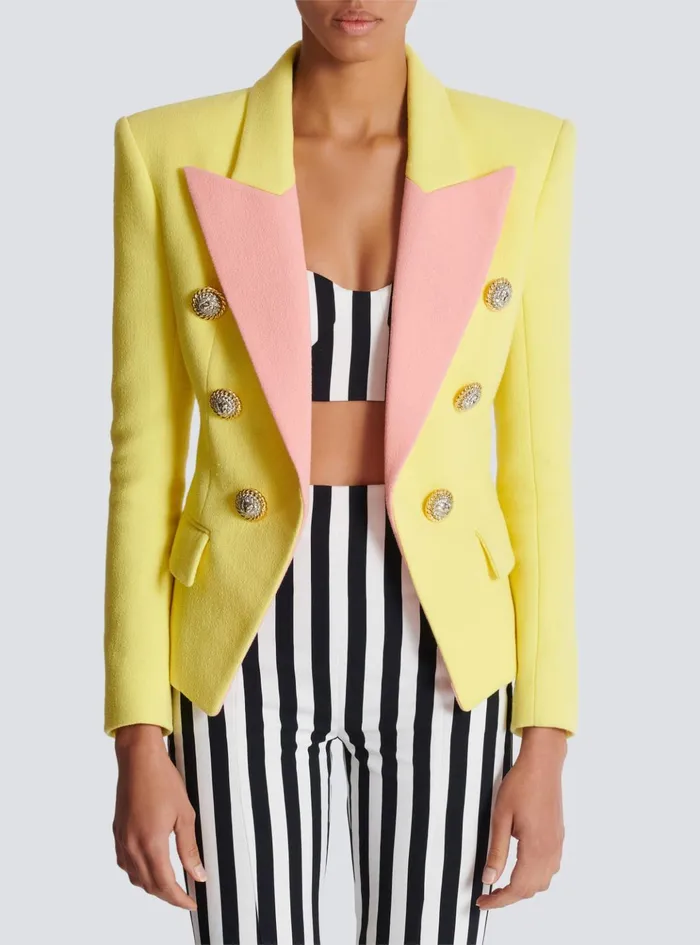 6button Double Crepe Twotone Jacket Yellow Women Balmain Jackets And Blazers