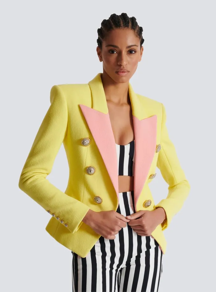 6button Double Crepe Twotone Jacket Yellow Women Balmain Jackets And Blazers