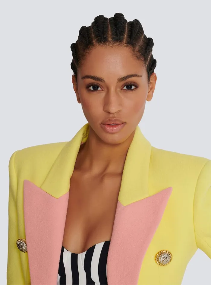 6button Double Crepe Twotone Jacket Yellow Women Balmain Jackets And Blazers