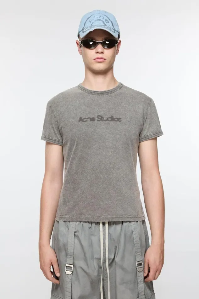 Acne Studios Blurred Logo Tshirt 8211 Fitted Unisex Fit Faded Grey Men Tshirts