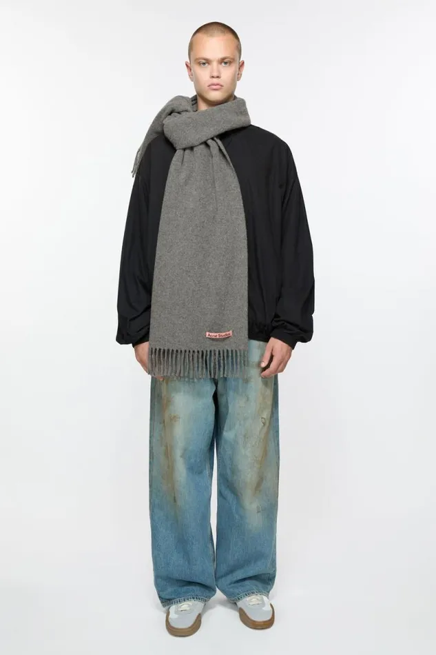Acne Studios Cashmere Fringe Scarf 8211 Narrow Grey Melange Men Scarves