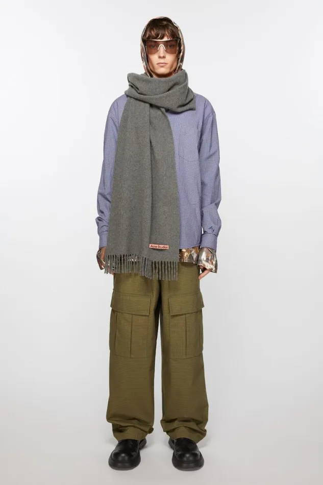 Acne Studios Cashmere Fringe Scarf 8211 Narrow Grey Melange Men Scarves