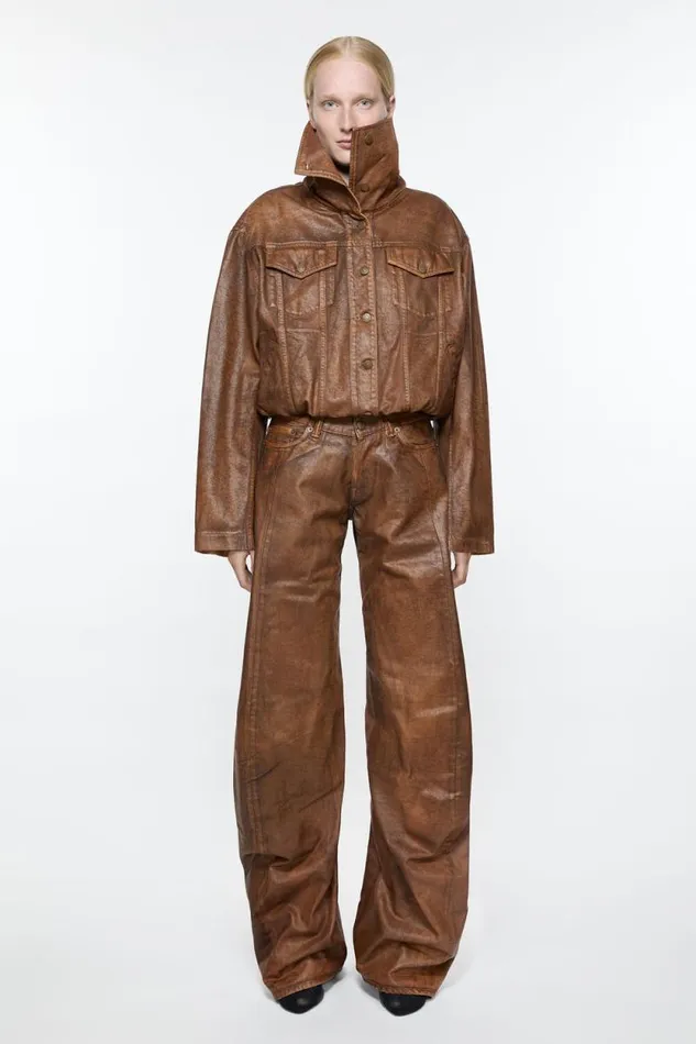 Acne Studios Coated Denim Jacket Cognac Brown Women Outerwear