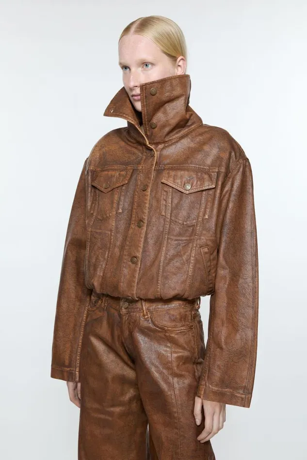 Acne Studios Coated Denim Jacket Cognac Brown Women Outerwear Acne Studios Coated Denim Jacket Cognac Brown Women Outerwear