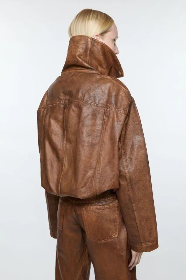 Acne Studios Coated Denim Jacket Cognac Brown Women Outerwear Acne Studios Coated Denim Jacket Cognac Brown Women Outerwear