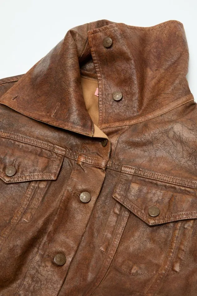 Acne Studios Coated Denim Jacket Cognac Brown Women Outerwear Acne Studios Coated Denim Jacket Cognac Brown Women Outerwear