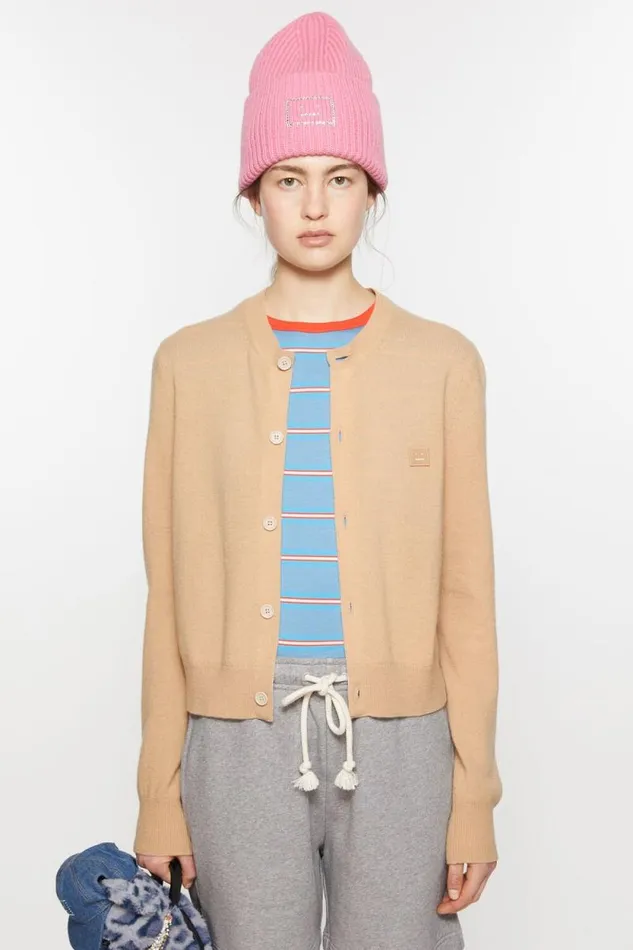 Acne Studios Crew Neck Cardigan Biscuit Beige Women Knitwear
