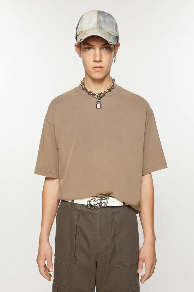 Acne Studios Crew Neck Tshirt 8211 Relaxed Unisex Fit Taupe Brown Men Tshirts