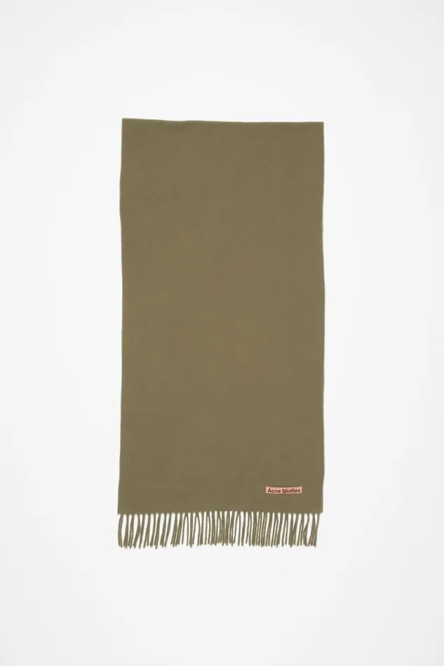 Acne Studios Fringe Wool Scarf 8211 Narrow Khaki Green Women Scarves