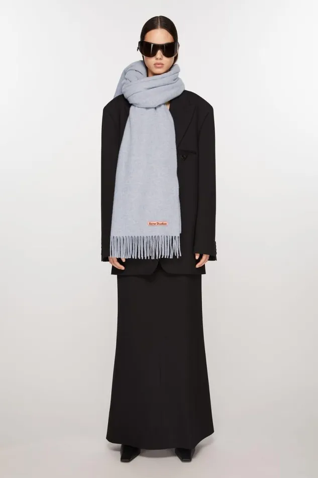Acne Studios Fringe Wool Scarf 8211 Oversized Powder Blue Mlange Men Scarves