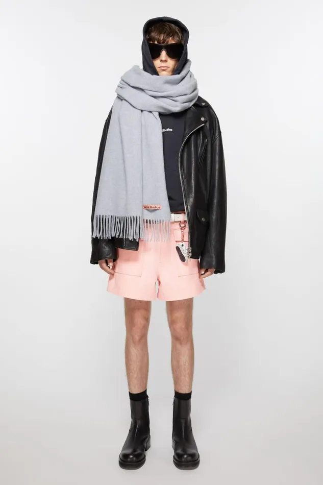 Acne Studios Fringe Wool Scarf 8211 Oversized Powder Blue Mlange Men Scarves