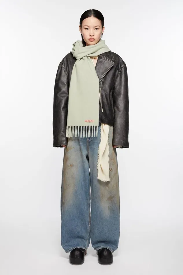 Acne Studios Fringe Wool Scarf 8211 Skinny Light Green Women Scarves Acne Studios Fringe Wool Scarf 8211 Skinny Light Green Women Scarves