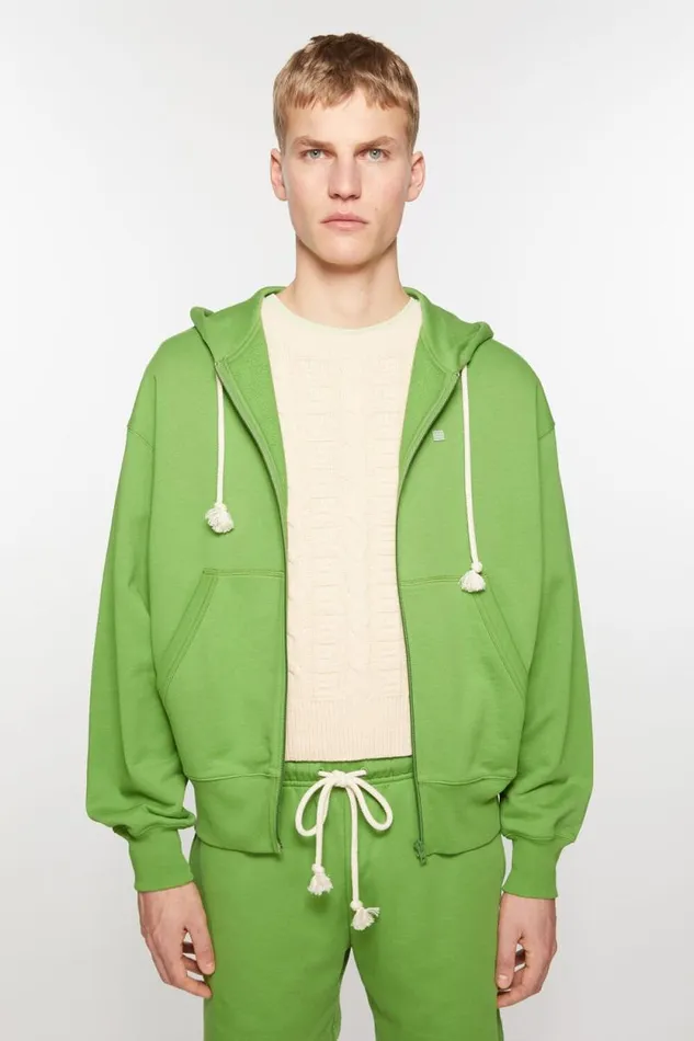 Acne Studios Hooded Zip Sweater Herb Green Women Sweatshirts
