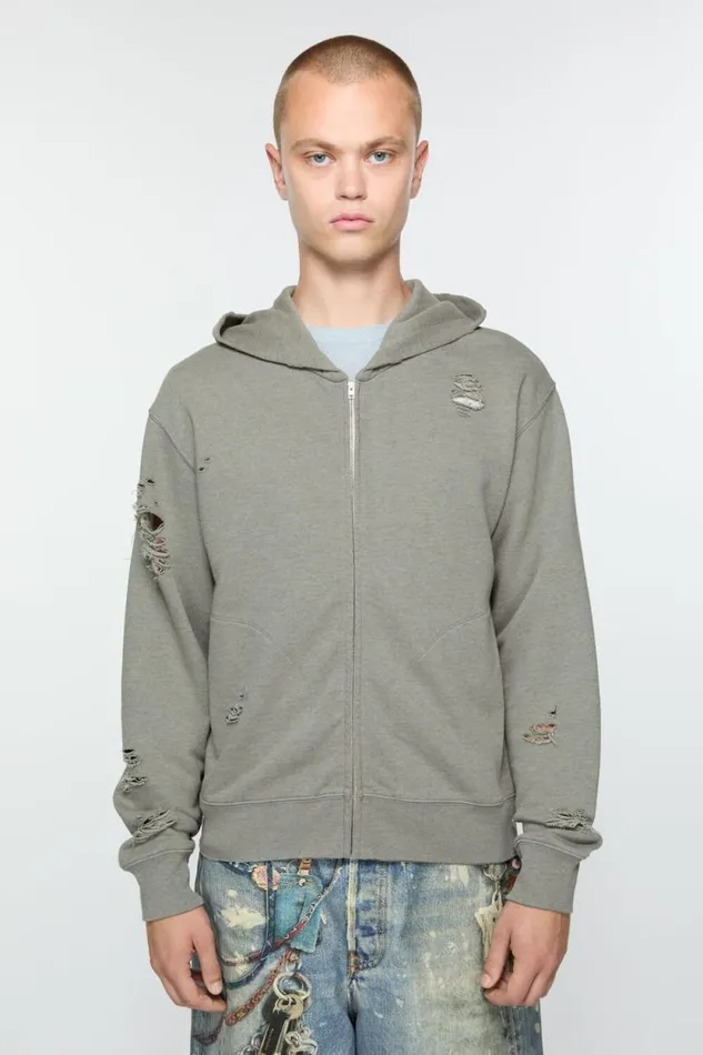 Acne Studios Hooded Zipper Sweater Moss Green Men Sweatshirts