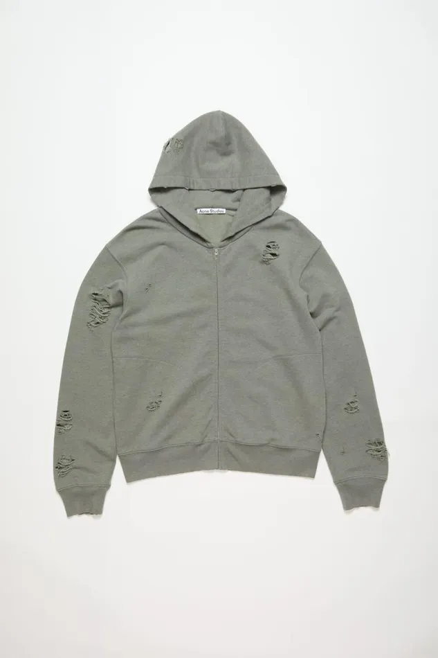 Acne Studios Hooded Zipper Sweater Moss Green Men Sweatshirts