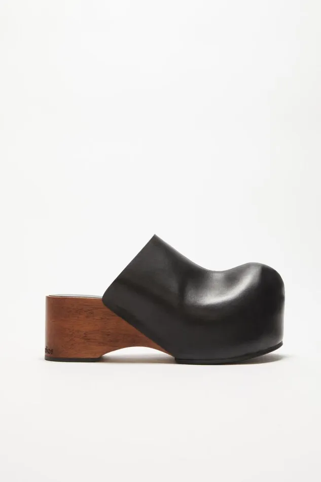 Acne Studios Leather Wood Clogs Black Women Shoes