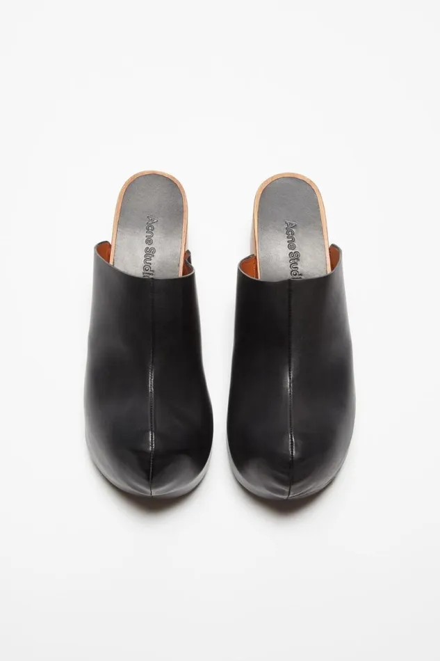 Acne Studios Leather Wood Clogs Black Women Shoes