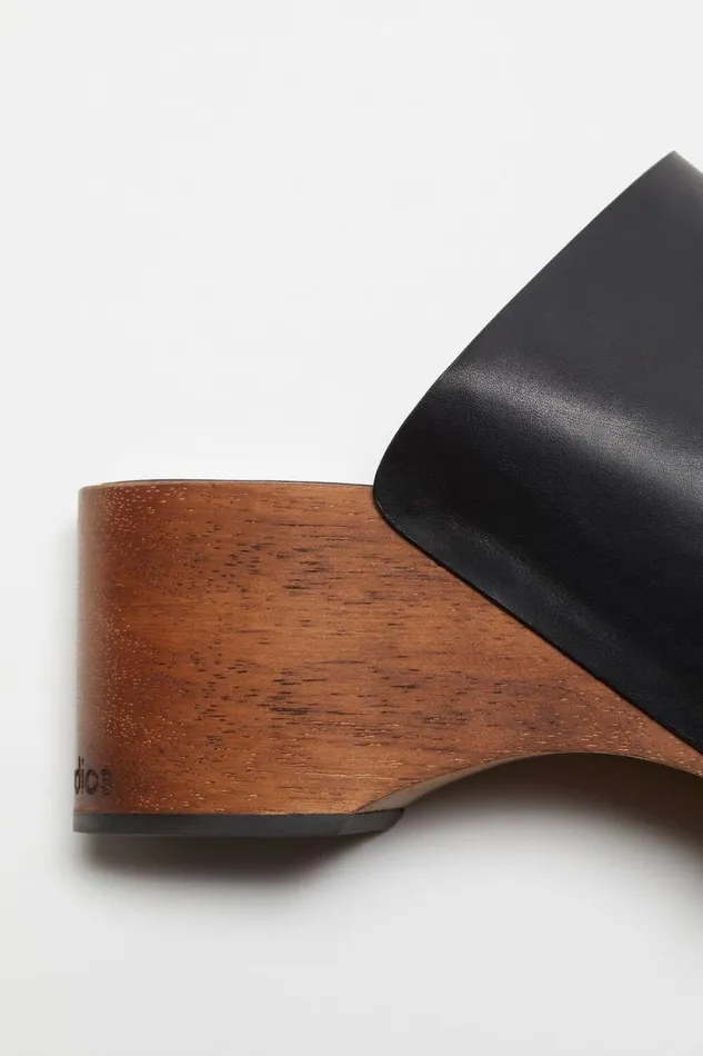 Acne Studios Leather Wood Clogs Black Women Shoes