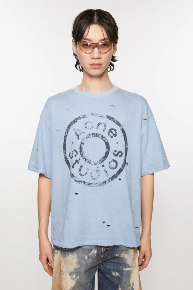 Acne Studios Logo Tshirt 8211 Relaxed Fit Blue Melange Men Tshirts