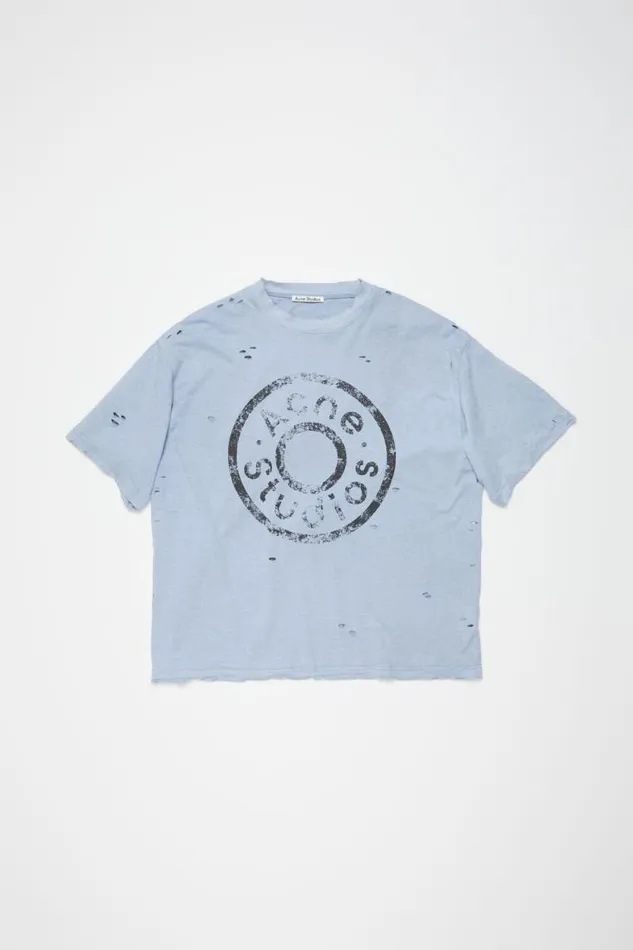 Acne Studios Logo Tshirt 8211 Relaxed Fit Blue Melange Women Tshirts
