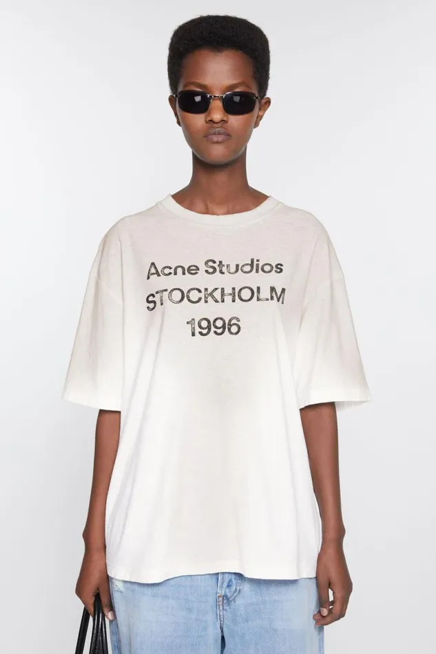 Acne Studios Logo Tshirt 8211 Relaxed Fit Dusty White Men Tshirts
