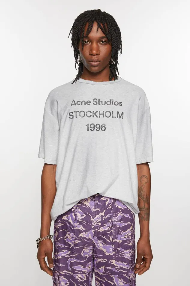 Acne Studios Logo Tshirt 8211 Relaxed Unisex Fit Pale Grey Melange Men Tshirts