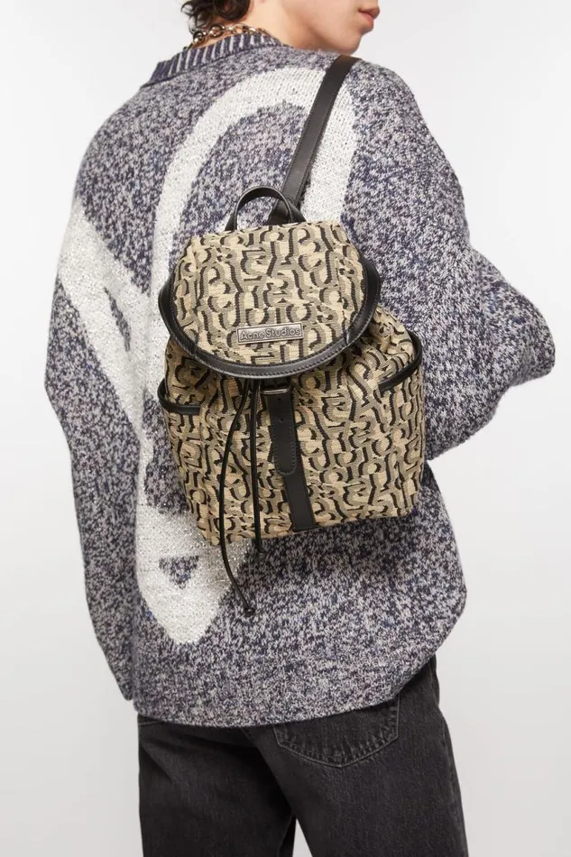 Acne Studios Mini Backpack Monogram Beigeblack Men Bags