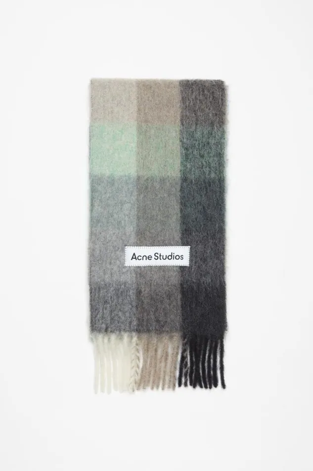 Acne Studios Mohair Checked Scarf Greengreyblack Women Scarves