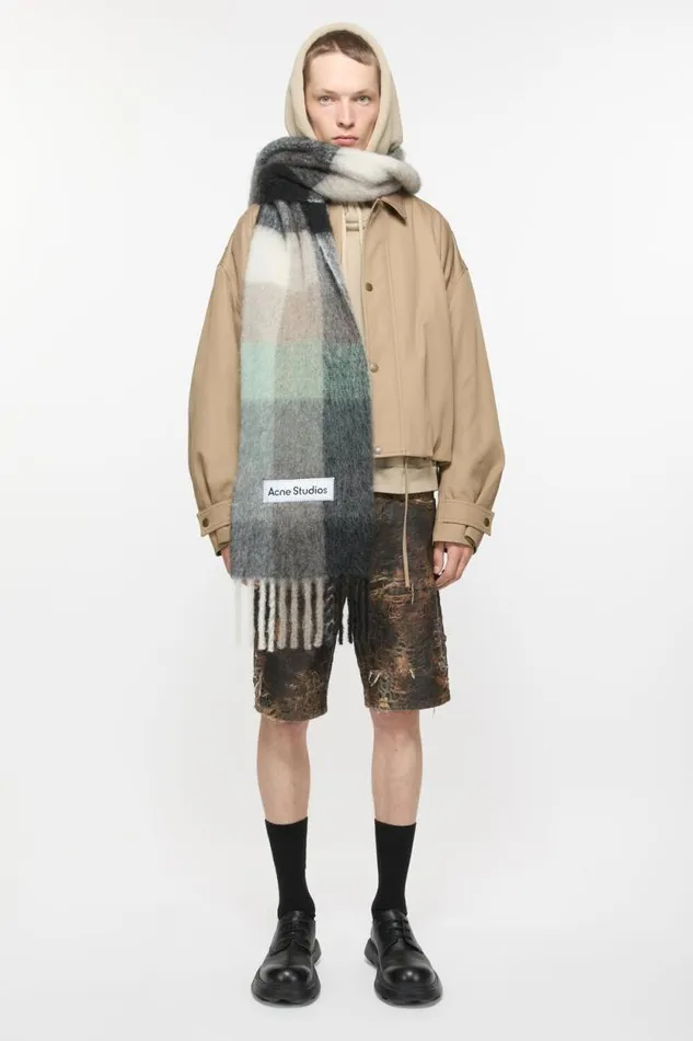 Acne Studios Mohair Checked Scarf Greengreyblack Women Scarves Acne Studios Mohair Checked Scarf Greengreyblack Women Scarves
