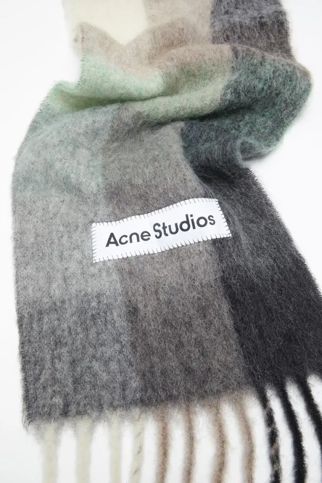 Acne Studios Mohair Checked Scarf Greengreyblack Women Scarves Acne Studios Mohair Checked Scarf Greengreyblack Women Scarves
