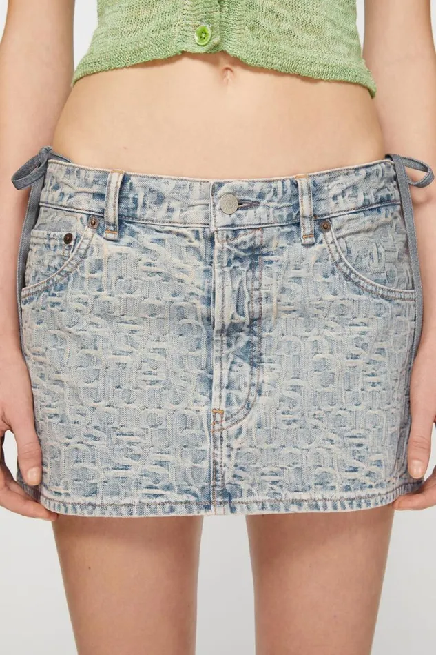 Acne Studios Monogram Denim Mini Skirt Bluebeige Women Skirts