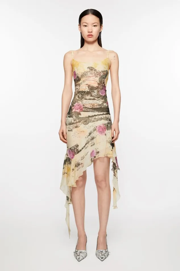 Acne Studios Printed Strap Dress Multi Yellow Women Dresses