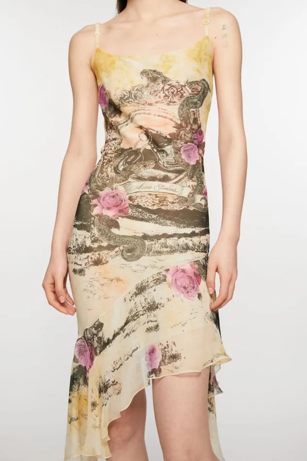 Acne Studios Printed Strap Dress Multi Yellow Women Dresses Acne Studios Printed Strap Dress Multi Yellow Women Dresses