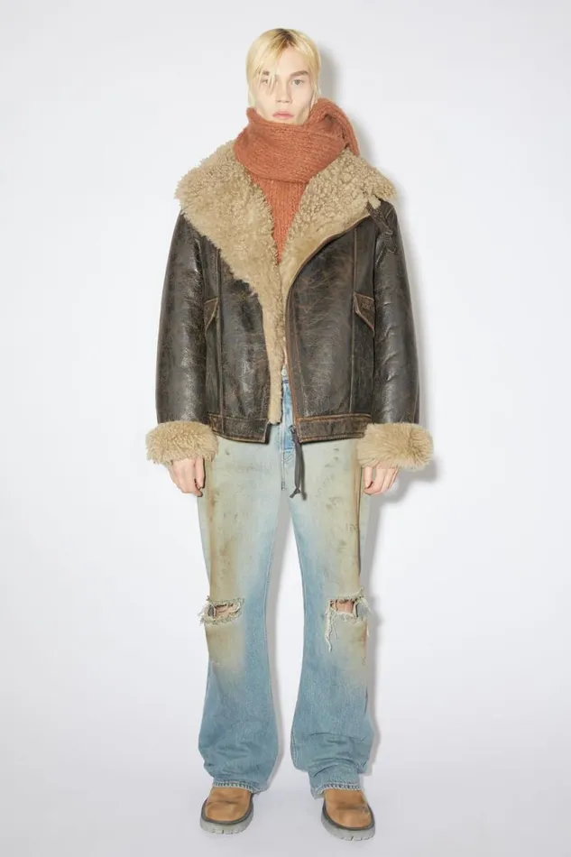 Acne Studios Shearling Jacket Brownbeige Men Outerwear