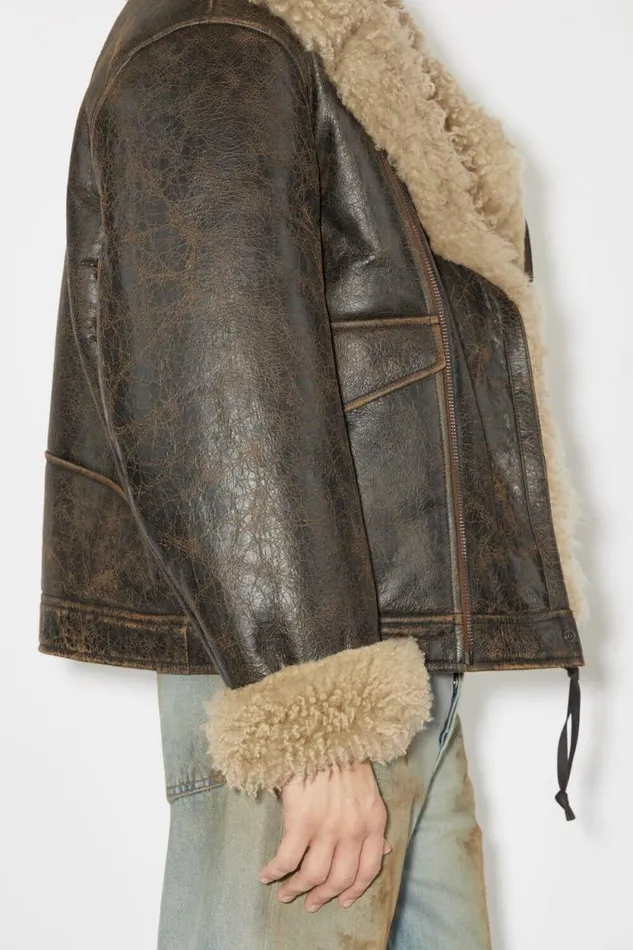 Acne Studios Shearling Jacket Brownbeige Men Outerwear