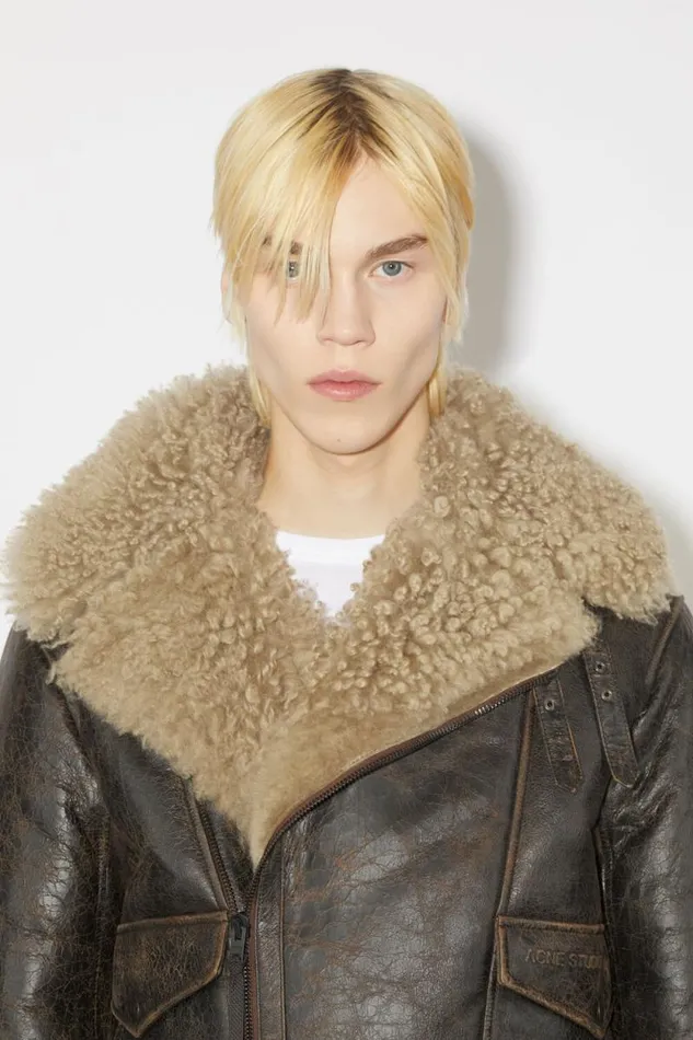 Acne Studios Shearling Jacket Brownbeige Men Outerwear