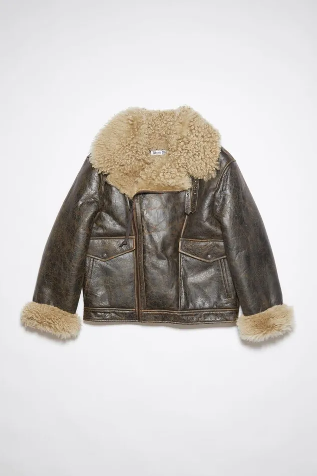 Acne Studios Shearling Jacket Brownbeige Men Outerwear