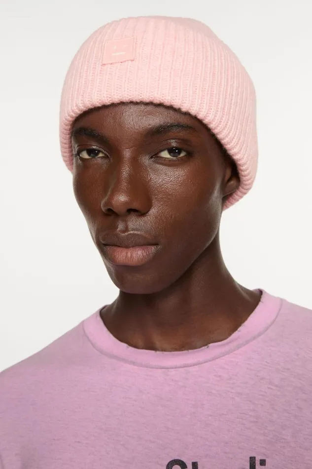 Acne Studios Small Face Logo Beanie Faded Pink Melange Women Hats