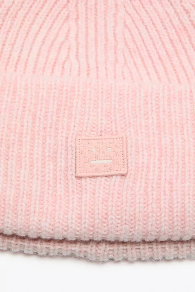 Acne Studios Small Face Logo Beanie Faded Pink Melange Women Hats